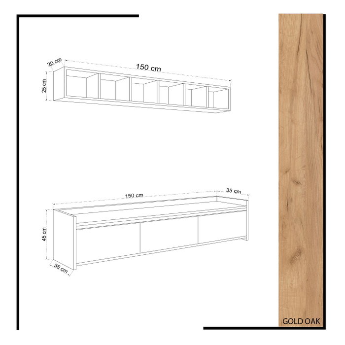 Hanah Home Liçi Mueble de TV y Estantería de Pared Roble y Blanco